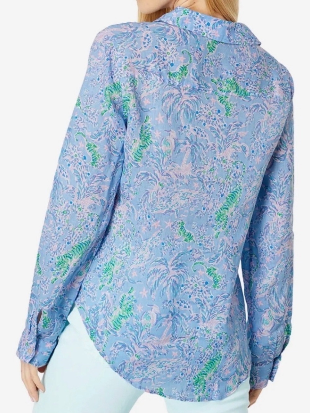 Lilly Pulitzer Sea View Linen Button Down Blue Peri women’s size small - Picture 2 of 16